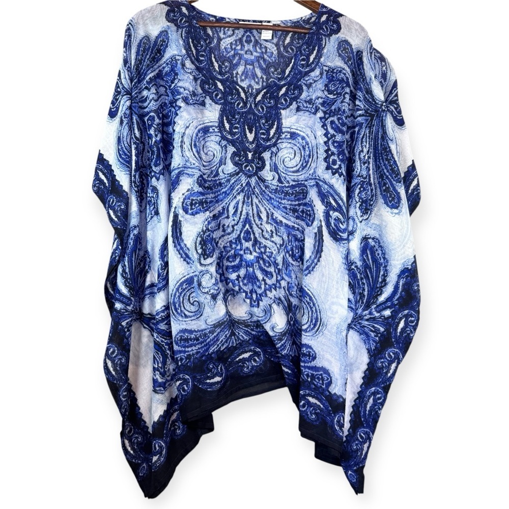 Chico’s Blue and White Paisley Poncho Top